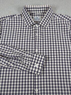 Mizzen Main Shirt Mens XXL Gingham Check Long Sleeve Trim Fit Stretch Button Up